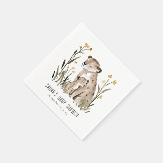 Cute Rustic Mum and Baby Tiger Foliage Baby Shower Servet (Hoek)