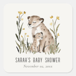 Cute Rustic Mum and Baby Tiger Foliage Baby Shower Vierkante Sticker