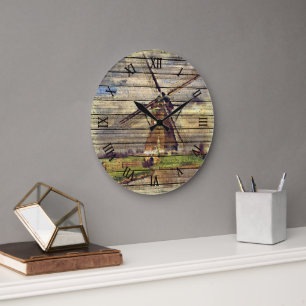 Cute Rustic  Nederlandse Waterverf windmolen Grote Klok