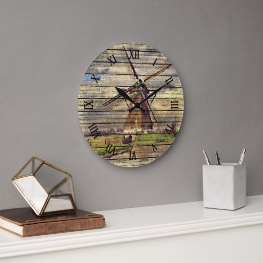 Cute Rustic Nederlandse Waterverf windmolen Grote Klok (Kantoor)
