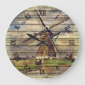 Cute Rustic Nederlandse Waterverf windmolen Grote Klok (Voorkant)
