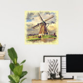 Cute Rustic  Nederlandse Waterverf windmolen Poster (Thuiskantoor)
