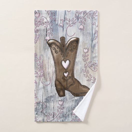 Cute Rustic Pink Cowgirl Heart Boots Farmhouse Bad Handdoek (Handdoek)