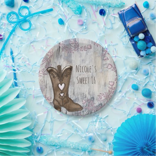 Cute Rustic Pink Cowgirl Heart Boots Vrijgezellenf Papieren Bordje (Feest)