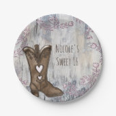 Cute Rustic Pink Cowgirl Heart Boots Vrijgezellenf Papieren Bordje (Voorkant)