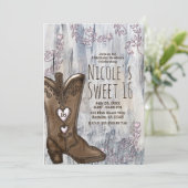 Cute Rustic Pink Heart Cowgirl Boots Sweet 16 Kaart (Staand voorkant)