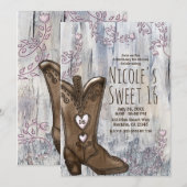 Cute Rustic Pink Heart Cowgirl Boots Sweet 16 Kaart (Voorkant / Achterkant)