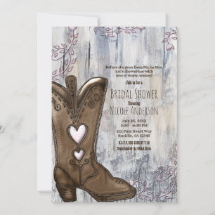 Cute Rustic Pink Heart Cowgirl Boots Vrijgezellenf Kaart