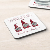 Cute Rustic Pset Personalized kerstgrint Elf Bier Onderzetter (Linkerzijde)