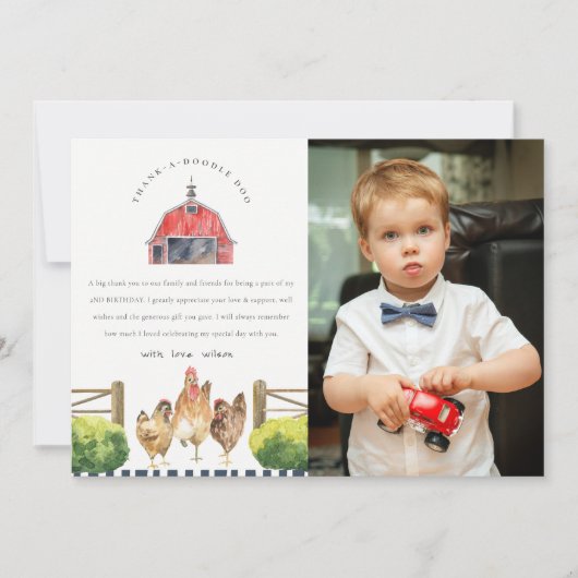 Cute Rustic Red Barn Chicken Boerderij Bedankkaart (Voorkant)