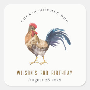 Cute Rustic Rooster Boerderij Waterverf Kids Birth Vierkante Sticker