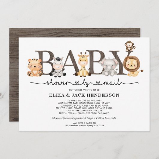 Cute Rustic Safari Animals Baby shower per post Kaart (Voorkant / Achterkant)