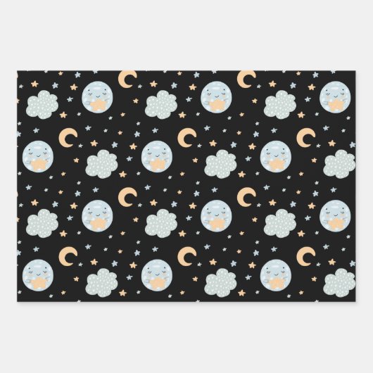 Cute Rustic Scandinavian Sheep Fox Moon Baby Boy Inpakpapier Vel (Voorkant 3)