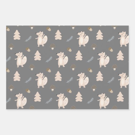Cute Rustic Scandinavian Sheep Fox Moon Baby Boy Inpakpapier Vel (Voorkant 2)