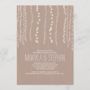 Cute Rustic String of Lights Rehearsal Dinner Kaart