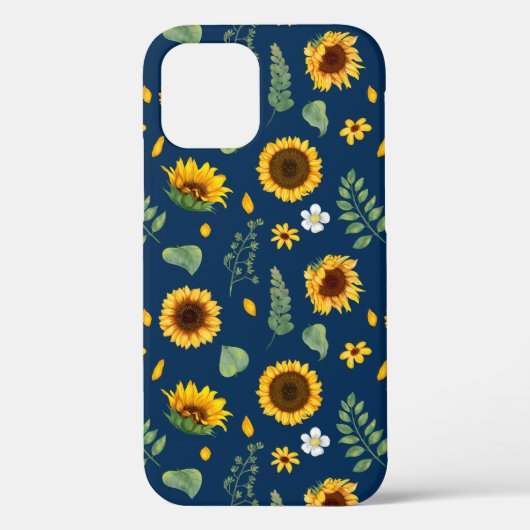 Cute Rustic Sunflower Pattern Blue Background Case-Mate iPhone Case (Achterkant)