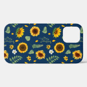 Cute Rustic Sunflower Pattern Blue Background Case-Mate iPhone Case (Achterkant (horizontaal))