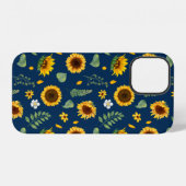 Cute Rustic Sunflower Pattern Blue Background iPhone Hoesje (Achterkant horizontaal)