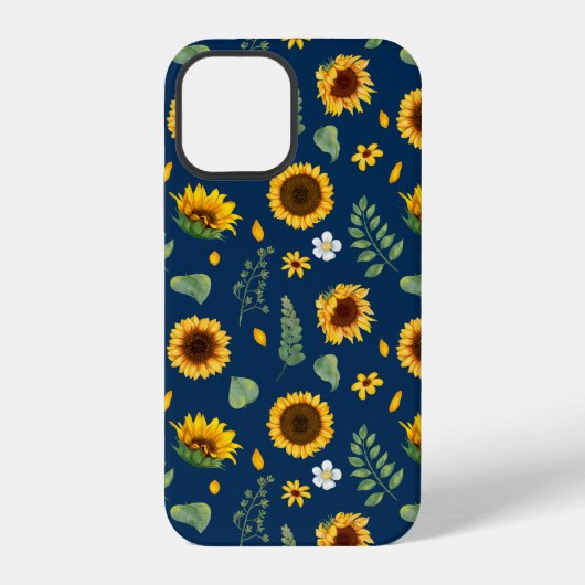 Cute Rustic Sunflower Pattern Blue Background iPhone Hoesje (Achterkant)
