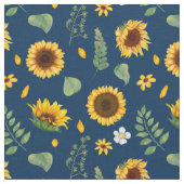 Cute Rustic Sunflower Pattern Blue Background Stof (Close Up)