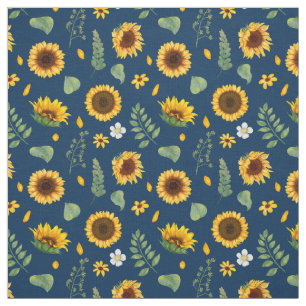 Cute Rustic Sunflower Pattern Blue Background Stof
