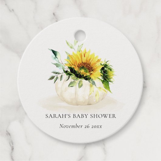 Cute Rustic Sunflower Pumpkin Floral Baby shower Bedankjes Labels (Voorkant)
