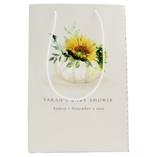 Cute Rustic Sunflower Pumpkin Floral Baby shower Medium Cadeauzakje (Voorkant)