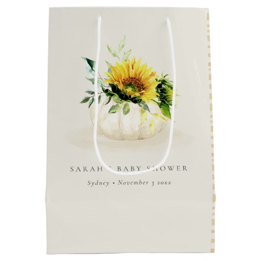 Cute Rustic Sunflower Pumpkin Floral Baby shower Medium Cadeauzakje (Achterkant)