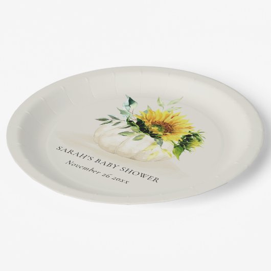 Cute Rustic Sunflower Pumpkin Floral Baby shower Papieren Bordje (Gekanteld)