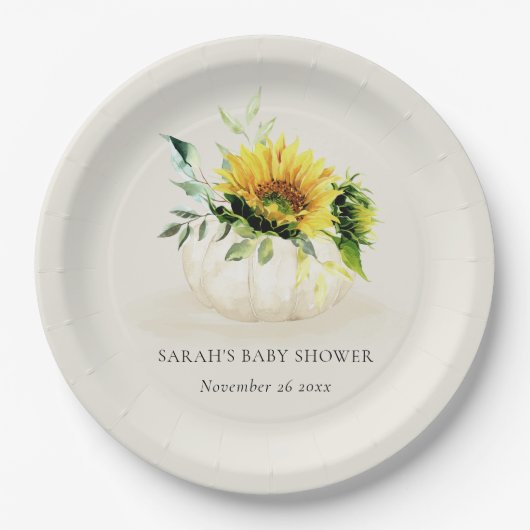 Cute Rustic Sunflower Pumpkin Floral Baby shower Papieren Bordje (Voorkant)