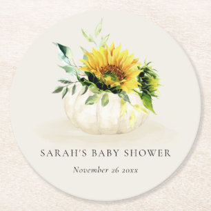 Cute Rustic Sunflower Pumpkin Floral Baby shower Ronde Kartonnen Onderzetter