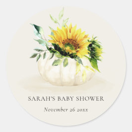 Cute Rustic Sunflower Pumpkin Floral Baby shower Ronde Sticker