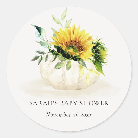 Cute Rustic Sunflower Pumpkin Floral Baby shower Ronde Sticker (Voorkant)
