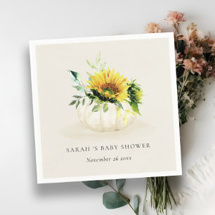 Cute Rustic Sunflower Pumpkin Floral Baby shower Servet