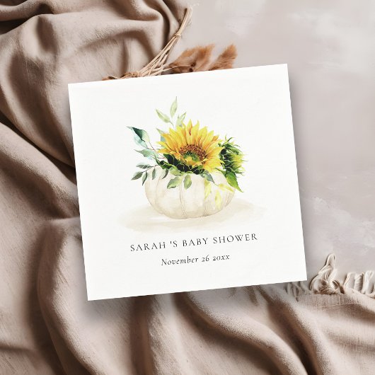 Cute Rustic Sunflower Pumpkin Floral Baby shower Servet