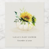 Cute Rustic Sunflower Pumpkin Floral Baby shower Wijn Etiket (Enkel label)