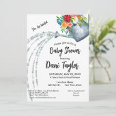 Cute Rustic Watering Can Floral Baby shower Kaart (Staand voorkant)