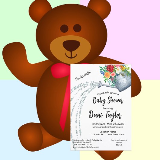 Cute Rustic Watering Can Floral Baby shower Kaart