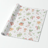 Cute Rustic Waterverf kerstpatroon Cadeaupapier (Uitgerold)