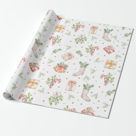 Cute Rustic Waterverf kerstpatroon Cadeaupapier