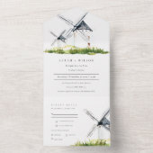 Cute Rustic Waterverf Windmill Boerderij Theme Wed All In One Uitnodiging (Binnen)
