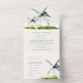 Cute Rustic Waterverf Windmill Boerderij Theme Wed All In One Uitnodiging (Binnen)