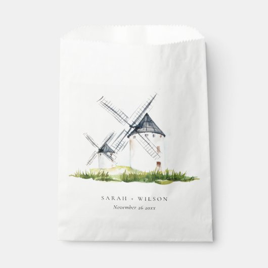 Cute Rustic Waterverf Windmill Boerderij Theme Wed Bedankzakje (Voorkant)