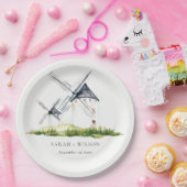 Cute Rustic Waterverf Windmill Boerderij Theme Wed Papieren Bordje (Feest)