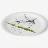 Cute Rustic Waterverf Windmill Boerderij Theme Wed Papieren Bordje (Gekanteld)