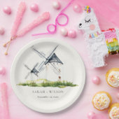 Cute Rustic Waterverf Windmill Boerderij Theme Wed Papieren Bordje (Feest)