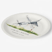 Cute Rustic Waterverf Windmill Boerderij Theme Wed Papieren Bordje (Gekanteld)