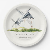 Cute Rustic Waterverf Windmill Boerderij Theme Wed Papieren Bordje (Voorkant)