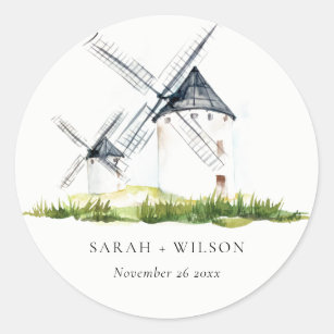 Cute Rustic Waterverf Windmill Boerderij Theme Wed Ronde Sticker
