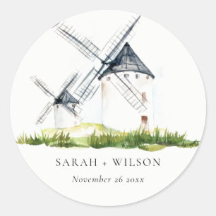 Cute Rustic Waterverf Windmill Boerderij Theme Wed Ronde Sticker